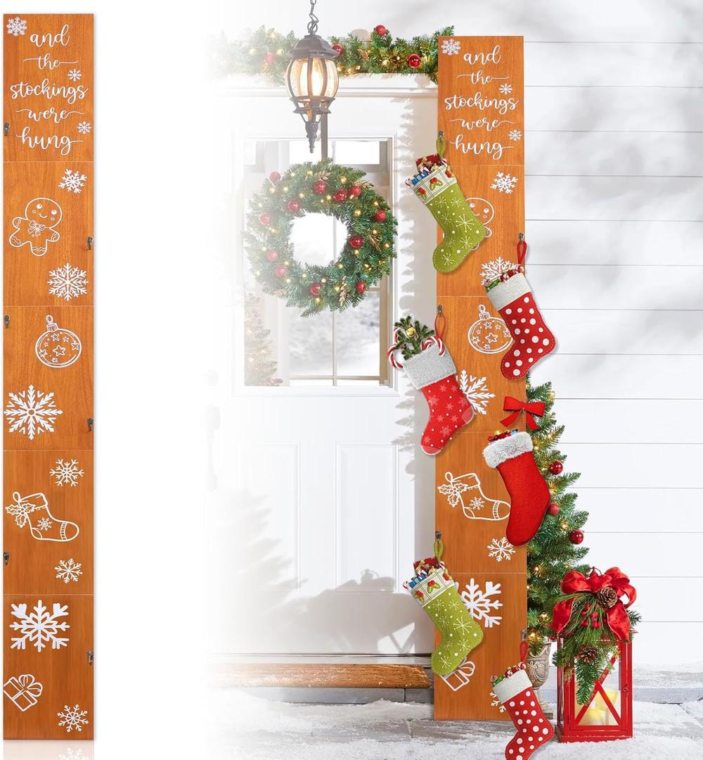 70 Inch Christmas Stocking Holder with 6 Hooks, Xmas Stocking Hangers for Wall, Vertical Wooden Stockings Hung Christmas Stand for Christmas Fireplace Mantel Xmas Decorations (Classic)