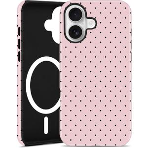 Jusy Compatible with MagSafe Polka Dot Case for iPhone 16, Cute Aesthetic Polka Dots Magnetic Phone Case, Soft TPU and Hard PC Protective Phone Cover for Women Girls（Matte） - Pink