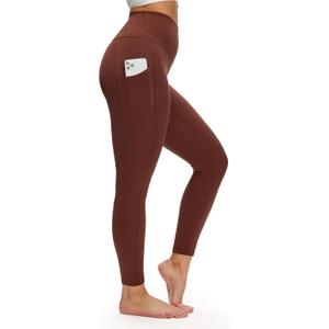 NANJI High Waisted Leggings with Pockets for Women - Buttery Soft, Stretch Yoga Pants, Squat Proof Casual Workout Leggings (Brown, M)