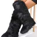 YXCFEWD Faux Fur Boots for Women Winter Knee High Furry Boots Fuzzy Fluffy for Girls Flat Snow Long Boots (Black)