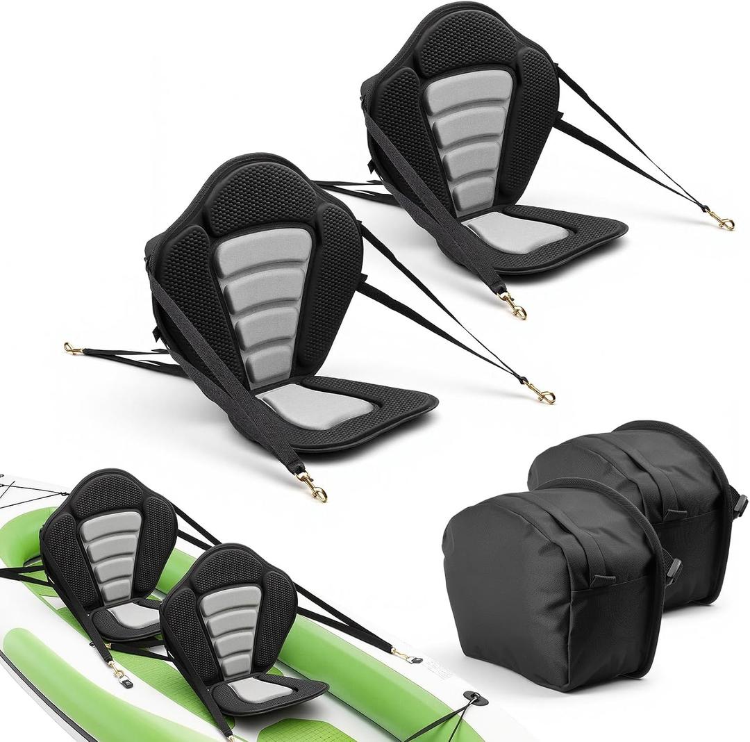 VEVOR Kayak Seat, Universal Paddle Board Seat with Adjustable Back Support, Multiple Thickness Options (0.5” to 2.6”), Soft Padded Cushion & Storage Bag for SUP, Canoe, Fishing Boat, Inflatable Kayak, 2 Pack