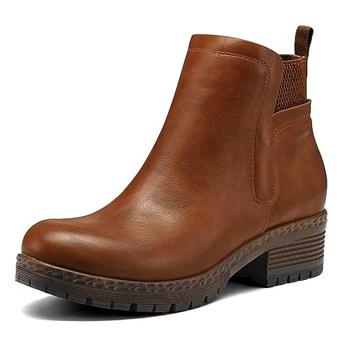 mysoft Women's Elastic Gore Lug Sole Chelsea Boots Slip On Platform Chunky Heel Ankle Booties, 9.5, Rufous
