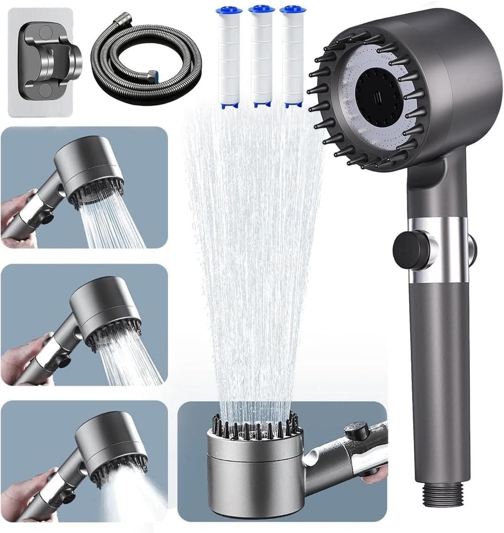 Filtered Shower Head with Handheld,ion High Pressure 4 Spray Mode Showerhead with Filters,Water Softener Filters Beads for Hard Water - Remove Chlorine - Reduces Dry Itchy Skin