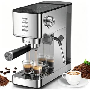 Electactic CM8032SH Essential Stainless Steel Espresso Machine with Steam Wand, Powerful 20-Bar Italian Pump, 37oz Removable Water Tank, Compact Espresso Maker for Home Baristas, Cappuccino & Latte