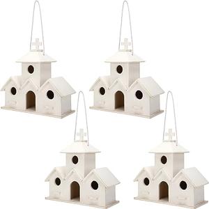 Soaoo 4 Pcs Christmas Wooden Bird House for Outside Hanging Bird House with Hole Large Bird House Natural Wooden Bird Hut for Bluebird Finch Wren Cardinals for Garden Patio Decor (Elegant Style)