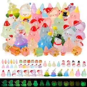 48PCS Mini Christmas Luminous Figurines Christmas Resin Miniatures Glow in The Dark Tiny Figures to Hide Small Snowman Figures for Xmas Goodie Bag Mini Presents for Crafts
