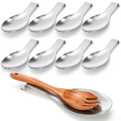 ELFULLY 16 Pack Stainless Steel Spoon Rest, Large Size Ladle Spatula Tong Holder, Heavy Duty Cooking Utensil Rest for Stove Top Kitchen Countertop, Dishwasher Safe Kitchenware, Silver
