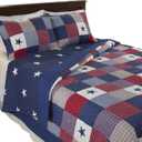 Lavish Home 2-Piece Caroline Patriotic Quilt Set  Microfiber Americana Stars and Plaid Patchwork Blanket Bed Set with Sham  Home Bedding (Twin)