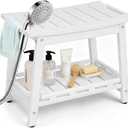 Large HDPE Shower Bench Seat for Shaving Legs, Waterproof Shower Stool with Storage Shelf for Bathroom, White