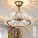 CXGLEAMING 20.7 Modern Crystal Ceiling Fan with Lights Caged Chandelier Fan Bulbs Flush Mount 6 Speed Smart Timing Fandelier with Remote for Living Room Bedroom (6*E12 Base)
