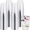 I00000 50 Pack 12 oz Silver Plastic Cups, Silver Rimmed Disposable Cups, Party Wine Glasses Disposable Cocktail Glasses Heavy Duty Cups with Silver Rim, 12 Ounce Plastic Tumblers For Party