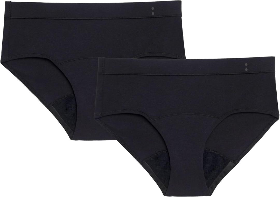 Thinx for All Period Underwear, Everyday Comfort Brief, Holds Up to 12 Regular Tampons*, Period Panties, Leakproof, Reusable & Controls Odor, Black, 2 Pack, XL