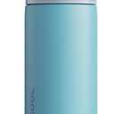 Insulated Water Bottle with Straw - Encool Stainless Steel Water Bottle with Push Button Lid, Leak-Proof & BPA-Free, Keeps Cold for 24 Hours for Sports, Travel, Gym (18 oz, Silk Blue)