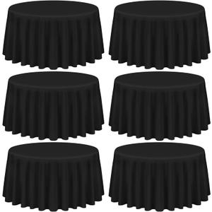 Showgeous 6 Pack Black Round Tablecloth 120 Inch Polyester Table Cloth for Tables - Washable Decorative Fabric Covers for Wedding, Dining, Party, Banquet, Buffet