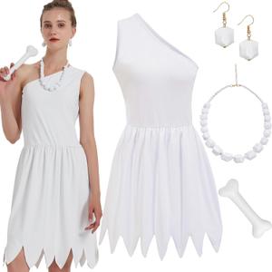 qnprt Halloween Family Costume for Women 2025 White Dress Outfit with Necklace Accessories, Larg