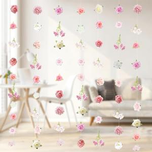 2 x 6 PCS Artificial Flower Garlands Hanging Decorations, Floral Hanging Backdrop Wildflower Banner with Hooks Spring Party Decorations for Wedding Party Birthday Anniversary Arch Decor (White), 1.6 Meters