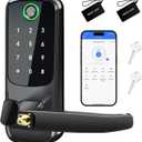 Keypad Smart Door Lock with Handle,Keyless Entry Digital Lock for Front/Interior Door,Fingerprint Electronic Door Knob with APP Control,Easy Installation,Smart Locks for Front Door/Bedroom/Office