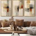 KUVIOKE Framed Abstract Wall Art Minimalist Beige Gray Red Pastel Watercolor Wall Decor Modern Neutral Art Print Home Decor 16x24in (Natural Framed)