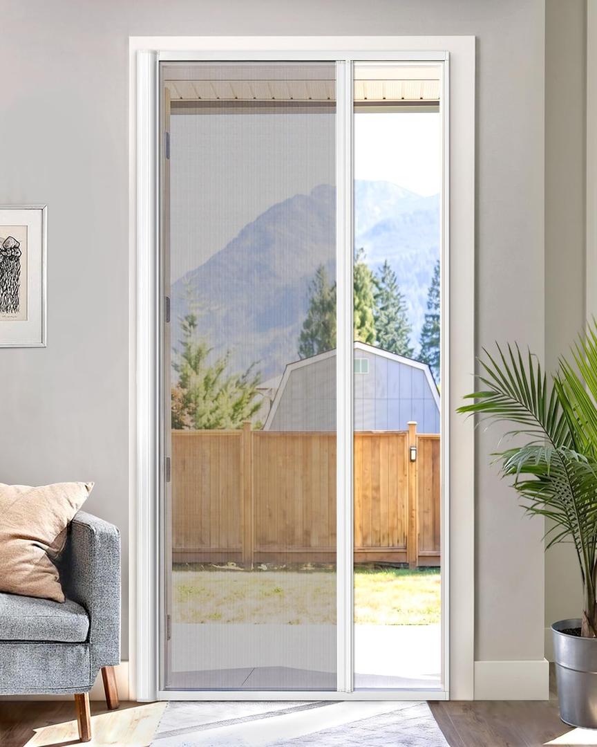 Paramondo Retractable Screen for Single Doors - Self-Stop Sliding Patio Screen with Aluminum Frame & Fiberglass Mesh, White, Size 34 5/8" W x 81 3/8" H
