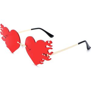 COASION Melting Heart Sunglasses for Women Rimless Party Cute Prom Glasses Fashion Fire Flame Shades (A2 Red)