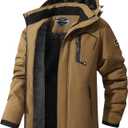 ASPO Men's Waterproof Ski Jacket Winter Warm Snow Coat Fleece lined Snowboard Hooded Mountain Windbreaker Raincoat Hiking Coffee XL