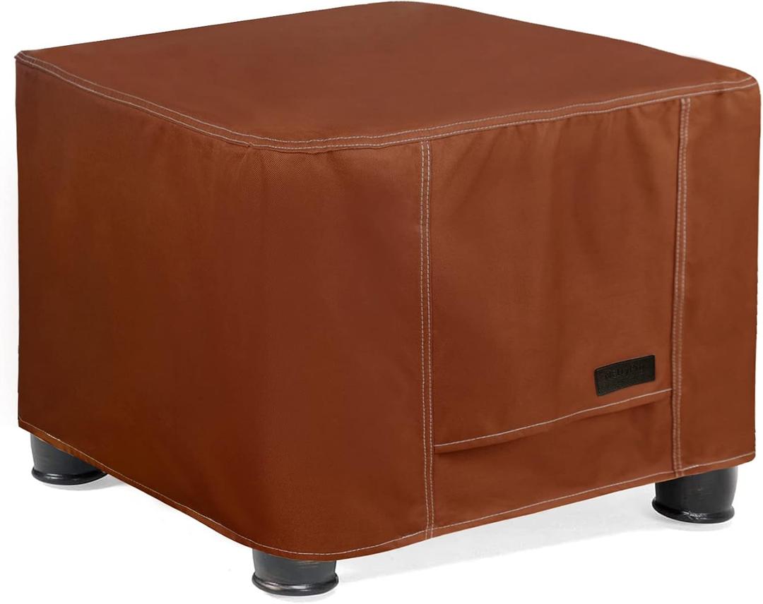 NettyPro Waterproof Ottoman Cover Square 20 x 20 Inch Outdoor Patio Furniture Ottoman Table Cover, Brown
