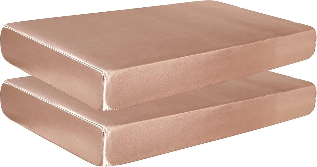 2 Pack Satin Crib Sheets for Baby Hair Soft and Silky Fitted Crib Sheets Neutral Colors for Standard Size Crib and Toddler Mattress Gender Neutral (Rose Gold)