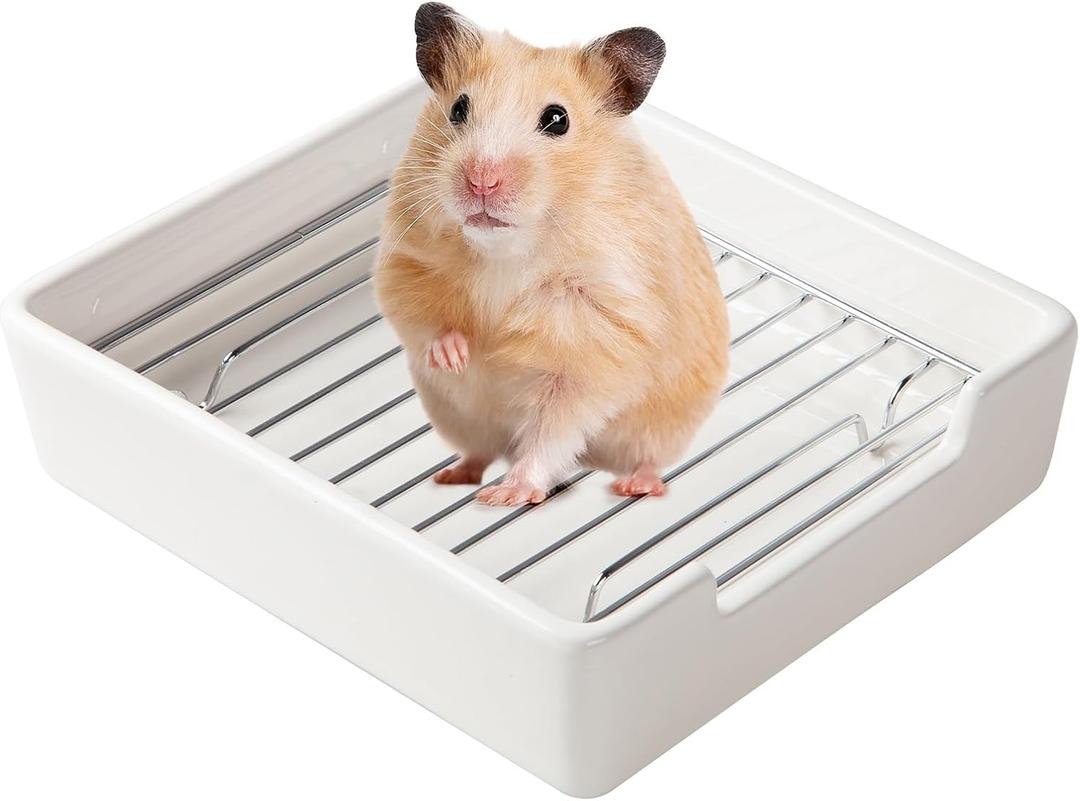 Ceramic Litter Box for Small Pets, Tip-Proof, Chew-Resistant, Ideal for Hamster, Guinea Pig, Sugar Glider, Hedgehog, Syrian Hamster, Chinchilla, Gerbil, and Ferret (White)
