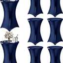 Cocktail High Top Table Covers - 32x43 Inch Fitted Spandex Round Cocktail Tablecloth for Bar Height Standing Table Cloths Reusable, for Party Wedding Banquet Event Decorations, Shiny Navy, 8 Pack