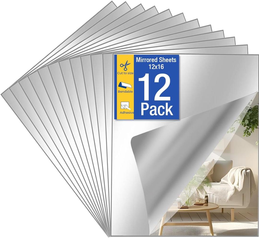 12 Pack Peel and Stick Mirror Tiles, 12x16 Inch Shatterproof Flexible Stick on Mirrors for Wall Self-Adhesive Sticker for Bedroom, Door, Bathroom, and Dance Studio Installation