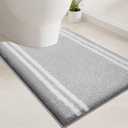 PURRUGS Bathroom Rug Non-Slip Machine Washable 20" x 24" U-Shaped, Super Absorbent and Quick Dry Shaggy Microfiber Bath Mat, Extra Soft and Plush Contour Rug for Toilet Base, Light Grey