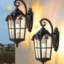 EDISHINE Dusk to Dawn Outdoor Wall Light, Roman Large Size Exterior Lantern Fixtures, E26 Base, Waterproof Porch Lights Wall Mount, Black Outside Wall Sconce, 2 Pack