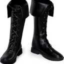 Ramede Men's Medieval Renaissance Boots Pirate Costume Viking Gothic Leather Boots High Tube Tied Shoes for Halloween Cosplay (9, Black)