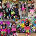 80s Outfit Women Costume Accessories Set T Shirt Shorts Tutu Skirt Neno Party Leg Warmers Headband (Large)