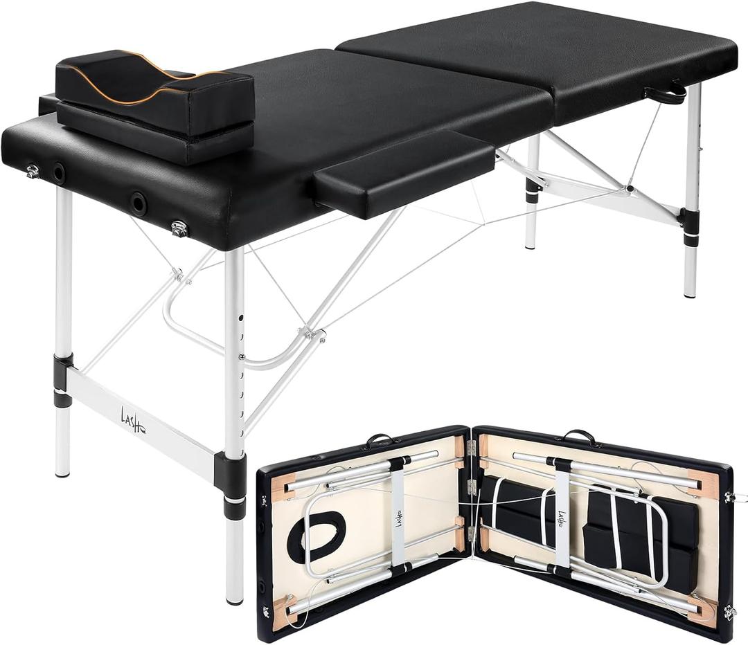 Portable Lash Bed for Lash Extensions Massage Table Esthetician Bed Salon Table Spa Bed Height Adjustable Waterproof Aluminum Frame (Black)
