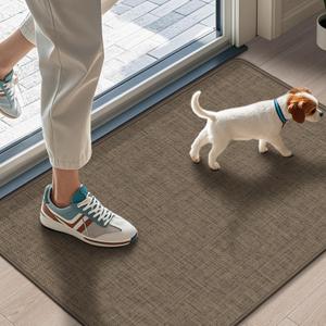 LEKEEPGO Ultra Thin Indoor Door Mat 17"x29", Low-Profile Door Mat Indoor Entrance, Non Slip Rubber Backing Inside Doormat Washable Welcome Front Entryway Dirt Trapper Entry Mat, Brown