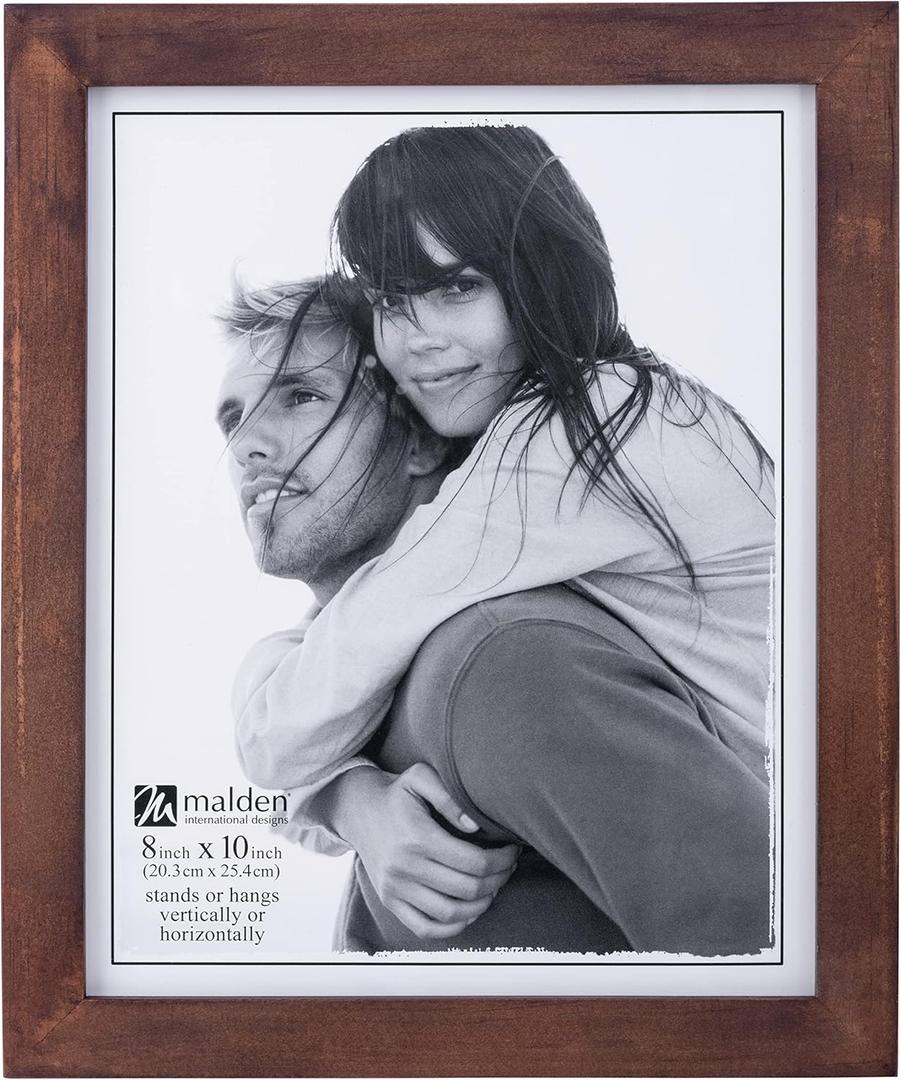Malden 8x10 Picture Frame - Wide Real Wood Molding, Real Glass - Stonewashed Walnut