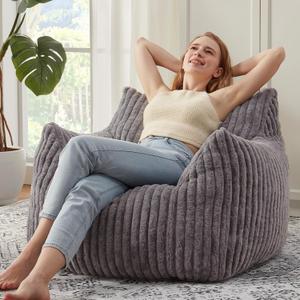 Giant Bean Bag Chairs for Adults with Filling Plush Fluffy Bean Bag Chairs for Teens with Armrests Comfy BeanBag Lazy Couch Sofa Chair for Bedroom Living Room Reading (Dark Gray2, M-for Teens/Adults)
