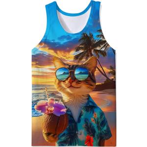 RAISEVERN Mens Tank Tops Summer Sleeveless Tee Cool Workout T-Shirts Beach Novelty Undershirts (M)