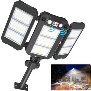 Solar Flood Lights Outdoor, 7000 LM Super Bright Aluminum Arm Solar Lights, 3 Heads Dusk to Dawn LED Dual Motion Sensor Lights, IP65 Waterproof Security Light with 3 Modes for Yard Street Barn
