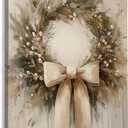 FTKBGHY Vintage Christmas Wreath Canvas Wall Art Framed, Christmas Room Decor, Rustic Farmhouse Winter Holiday Xmas Poster Prints Wall Decorations for Home Bedroom Living Room, 11x14 Inch