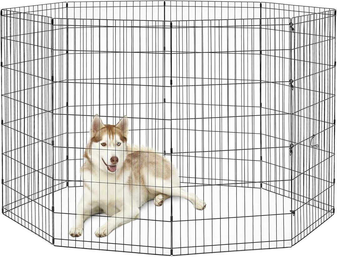 New World Folding Metal Dog Exercise Pen, Indoor/Outdoor Playpen with No Door, Provides 16 Sq Feet of Play Space, 48-Inches Tall, Black E-Coated