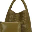 Large Woven Tote Bag for Women with Purse Fashion Shoulder Hobo Underarm Bags Woven Soft Vegan Leather Handbag