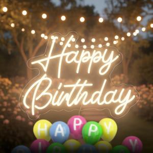 Happy Birthday Neon Letter Sign, Acrylic LED Letter Sign, Lighted Letter Sign, Light Up Letters, Neon LED Signs for Wall Decor, Birthday Party Backdrop, Bedroom & Holiday Decor Gifts (Warm White, 22x16.9 Inch)