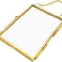 Reginary 7 Pcs 2 x 3 Inch Glass Frame for Pressed Flowers Mini Hanging Double Brass Frame Floating Glass Photo Picture Frame with Chain for Artwork Art Specimen Wall Plant DIY Decor(Gold)