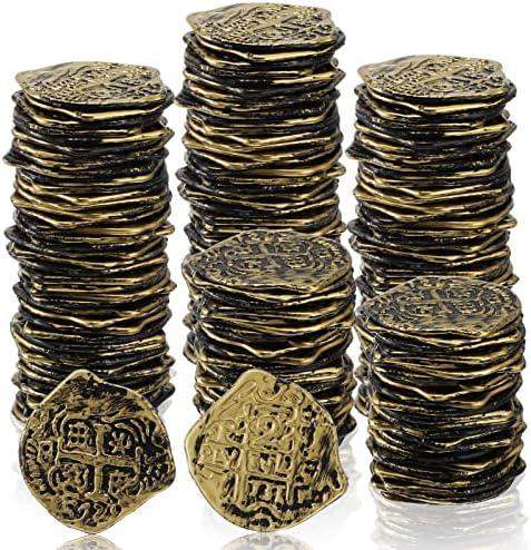 Hanaive 100 Pcs Pirate Coins Plastic Fake Play Coins Replica Spanish Doubloons for Pirate Party Treasure Chest Board Tokens Cosplay St. Patrick's(Bronze,Classic) Pack Of 2