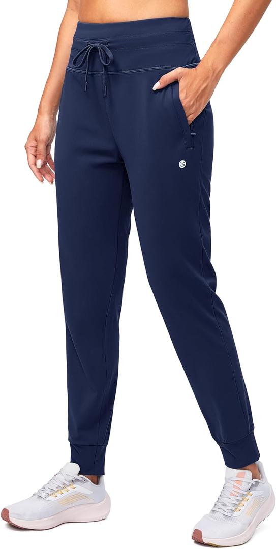 G Gradual Women's Fleece Lined Joggers High Waisted Water Resistant Thermal Winter Sweatpants Running Hiking Pockets (Navy) L