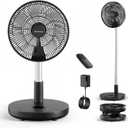 TriPole Foldable Standing Fan 12" Portable Rechargeable Battery Pedestal Fan with Remote, Timer Setting, Height Adjustable, for Home Office, 6 Speed, 12000mAh (Black)