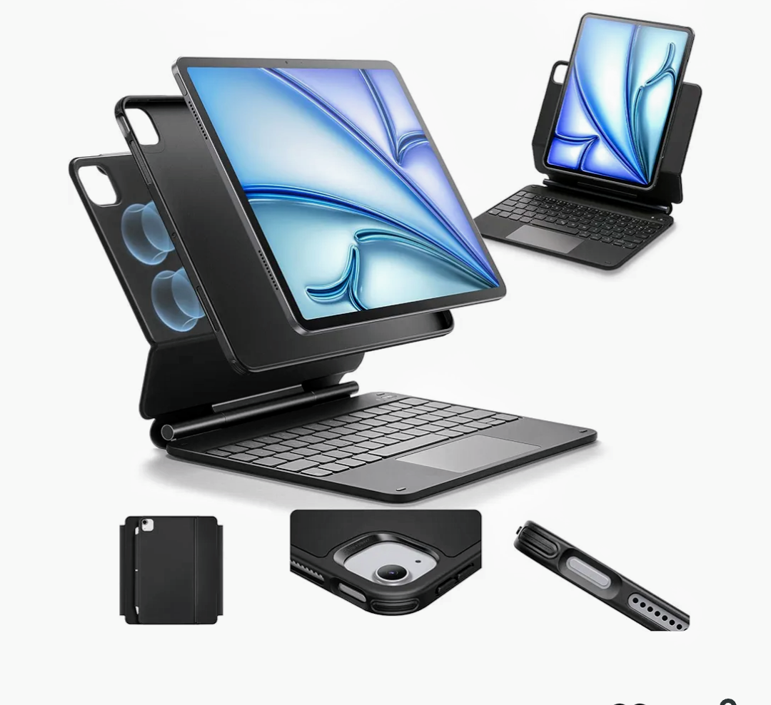 ESR iPad Air 11 Inch Case with Keyboard (M3/M2, 2025/2024) & iPad Pro 11/Air 5th/4th Gen Keyboard, Easy-Set Magnetic Stand, Portrait/Raised Modes, with Removable Protective Case, Black