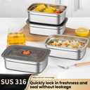 4-Pack] 1500ml Bento Box Food Storage Container, SUS316L Stainless Steel Plates with Lids, Leakproof Rectangle Storage Pan for Meal Prep, Fridge, Freezer & Lunch